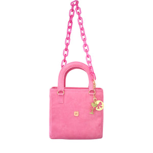 The Luxe Worth Handbag in Pink Velvet